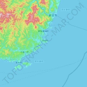Mapa topográfico Nachikatsuura, altitud, relieve