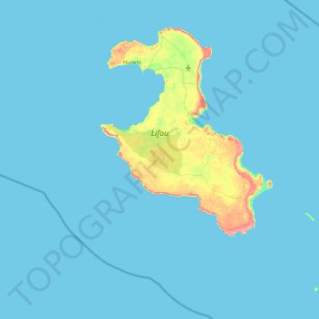 Mapa topográfico Lifou, altitud, relieve