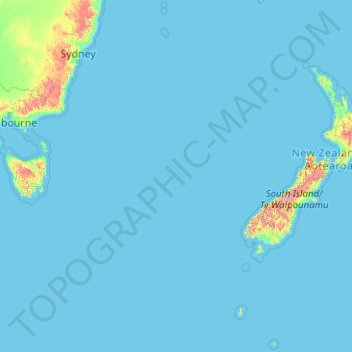 Mapa topográfico Mar de Tasmania, altitud, relieve