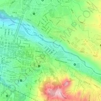 Mapa topográfico Alfonso Lopez, altitud, relieve