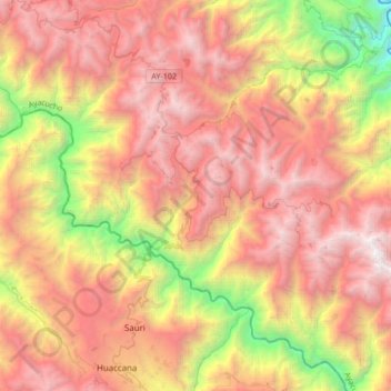 Mapa topográfico Chungui, altitud, relieve