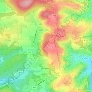 Mapa topográfico Wehrshausen, altitud, relieve