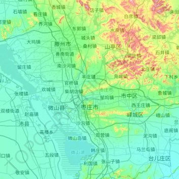 Mapa topográfico Zaozhuang City, altitud, relieve