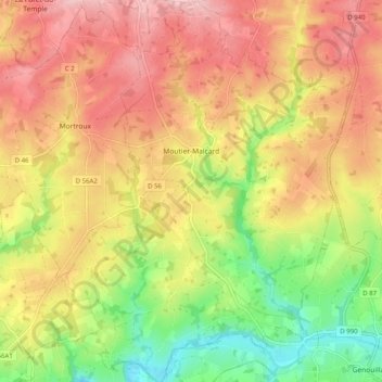 Mapa topográfico Moutier-Malcard, altitud, relieve
