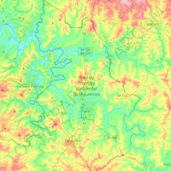 Mapa topográfico Tietê, altitud, relieve
