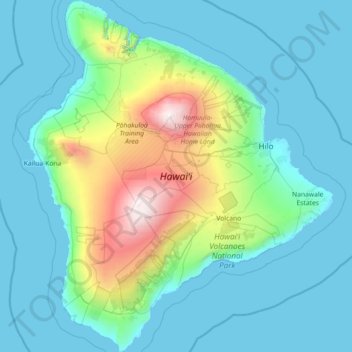 Mapa topográfico Hawaii, altitud, relieve