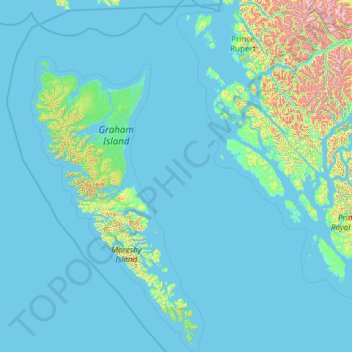 Mapa topográfico Skeena-Queen Charlotte Regional District, altitud, relieve