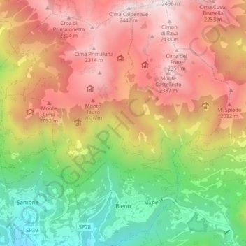 Mapa topográfico Bieno, altitud, relieve