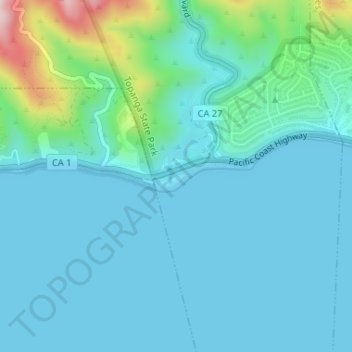 Mapa topográfico Topanga County Beach, altitud, relieve