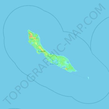 Mapa topográfico Curaçao, altitud, relieve