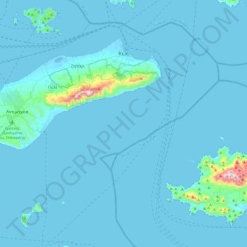 Mapa topográfico Δήμος Κω, altitud, relieve