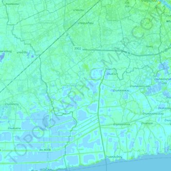 Mapa topográfico Bang Khun Thian District, altitud, relieve