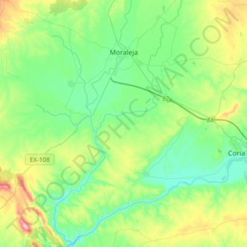 Mapa topográfico Moraleja, altitud, relieve