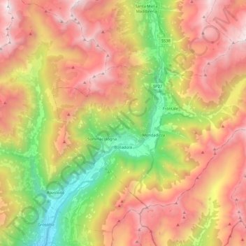 Mapa topográfico Sondalo, altitud, relieve