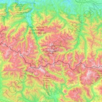 Mapa topográfico Parque nacional de los Pirineos, altitud, relieve