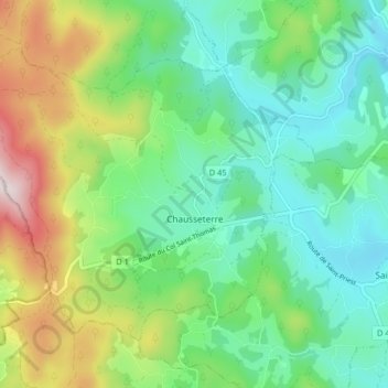 Mapa topográfico Chausseterre, altitud, relieve