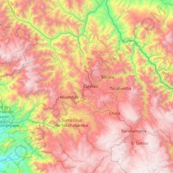 Mapa topográfico Chota, altitud, relieve