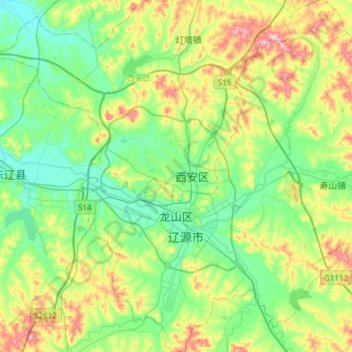 Mapa topográfico Longshan District, altitud, relieve