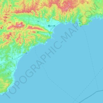 Mapa topográfico Kamogawa, altitud, relieve