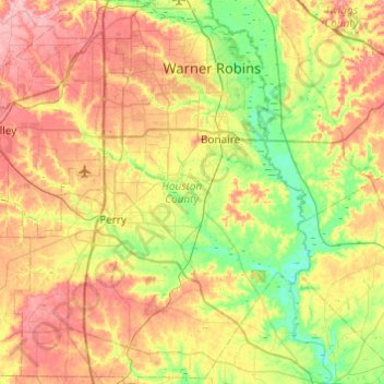 Mapa topográfico Houston County, altitud, relieve