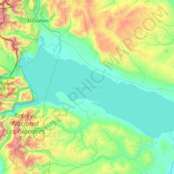 Mapa topográfico Viedma-See, altitud, relieve