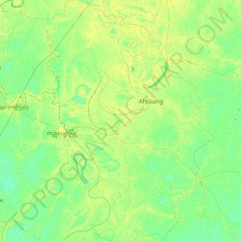 Mapa topográfico Kyonpyaw, altitud, relieve