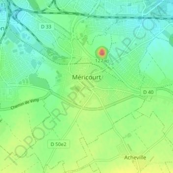 Mapa topográfico Méricourt, altitud, relieve
