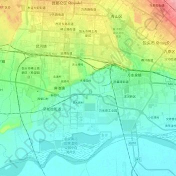 Mapa topográfico 包头市稀土高新区, altitud, relieve