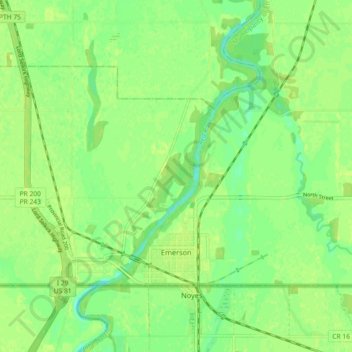 Mapa topográfico Emerson, altitud, relieve