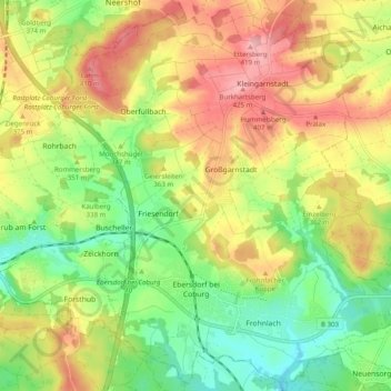 Mapa topográfico Ebersdorf b.Coburg, altitud, relieve