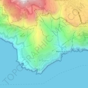 Mapa topográfico Praiano, altitud, relieve