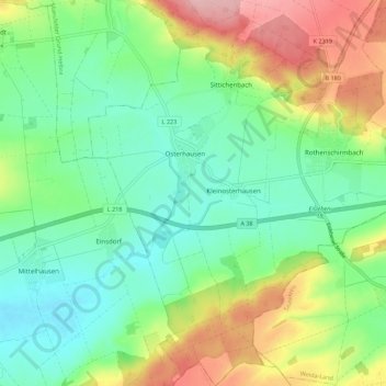 Mapa topográfico Osterhausen, altitud, relieve