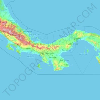 Mapa topográfico Panamá, altitud, relieve