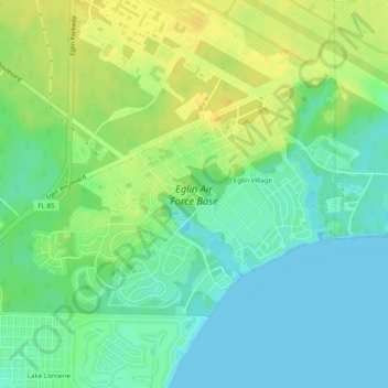 Mapa topográfico Eglin Air Force Base, altitud, relieve