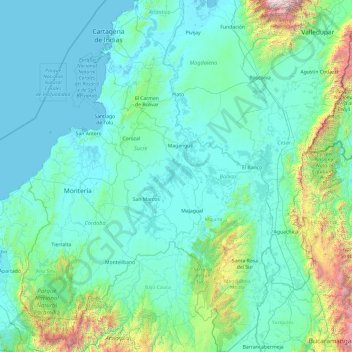 Mapa topográfico Bolívar, altitud, relieve