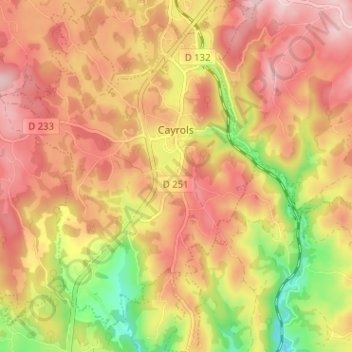 Mapa topográfico Cayrols, altitud, relieve