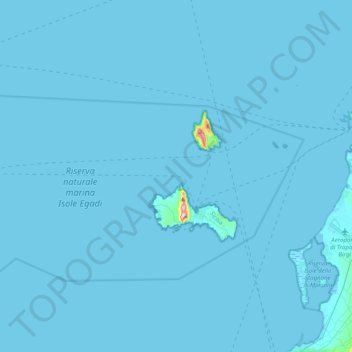 Mapa topográfico Isole Egadi, altitud, relieve
