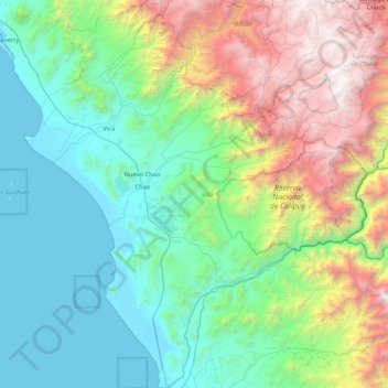Mapa topográfico Provincia de Virú, altitud, relieve