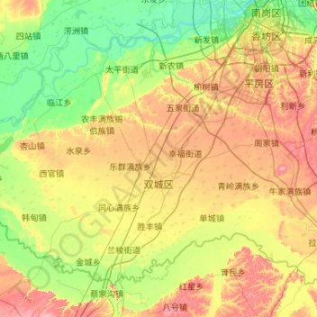 Mapa topográfico Shuangcheng District, altitud, relieve
