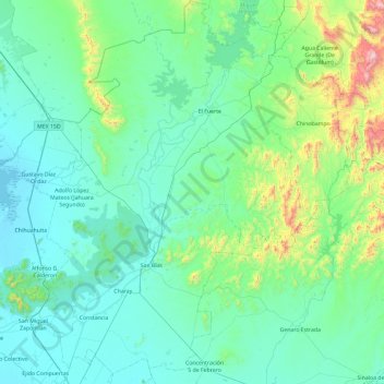 Mapa topográfico El Fuerte, altitud, relieve