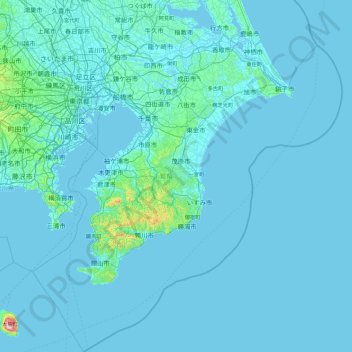 Mapa topográfico Prefectura de Chiba, altitud, relieve
