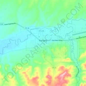Mapa topográfico Rangely, altitud, relieve