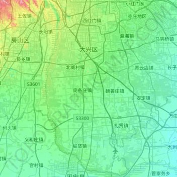 Mapa topográfico 大兴区, altitud, relieve