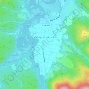 Mapa topográfico Ставропольская, altitud, relieve