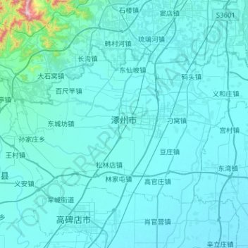 Mapa topográfico 涿州市, altitud, relieve