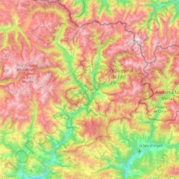Mapa topográfico Pallars Sobirá, altitud, relieve