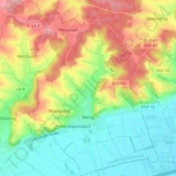 Mapa topográfico Weng, altitud, relieve
