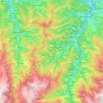 Mapa topográfico Dernekpazarı, altitud, relieve