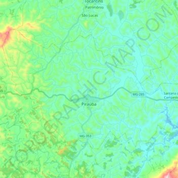 Mapa topográfico Piraúba, altitud, relieve