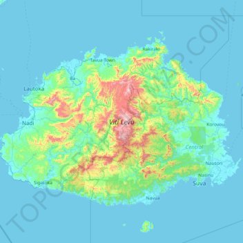 Mapa topográfico Viti Levu, altitud, relieve